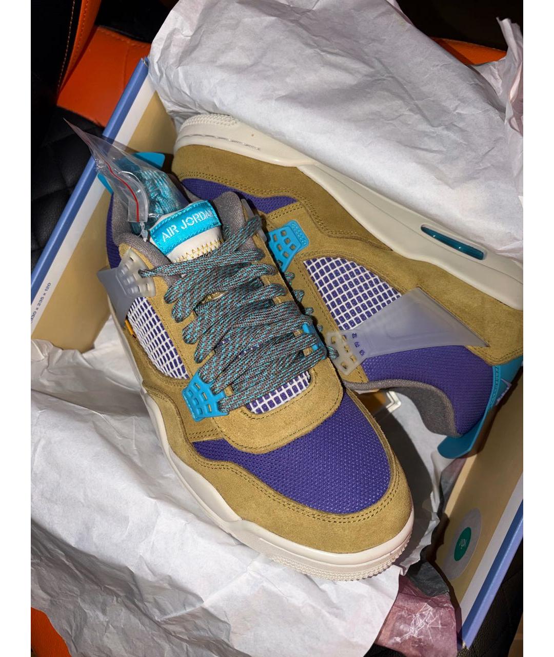 JORDAN Горчичные кожаные высокие кроссовки / кеды, фото 3