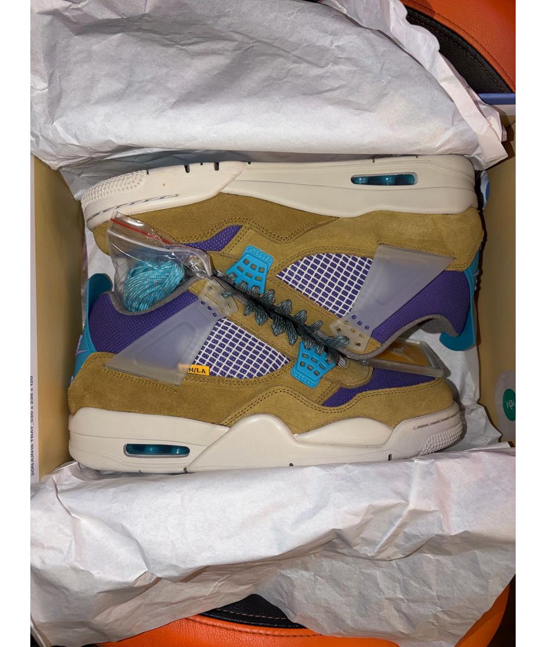 JORDAN Горчичные кожаные высокие кроссовки / кеды, фото 2