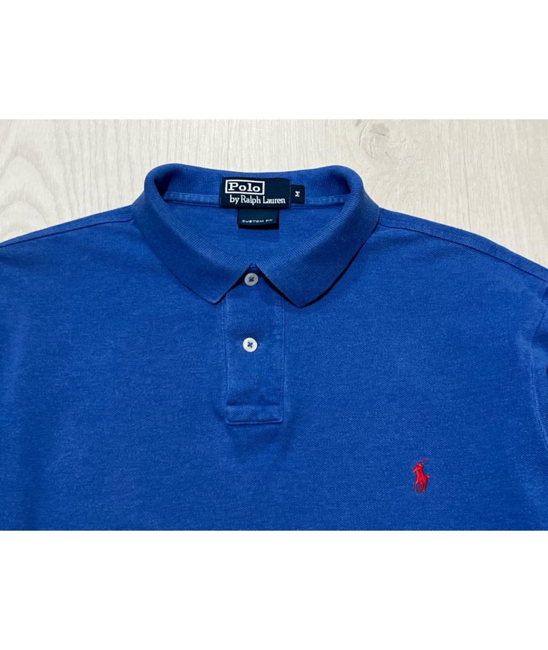 RALPH LAUREN Синее хлопковое поло с длинным рукавом, фото 3