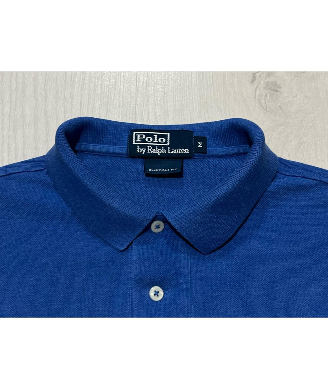 RALPH LAUREN Синее хлопковое поло с длинным рукавом, фото 4