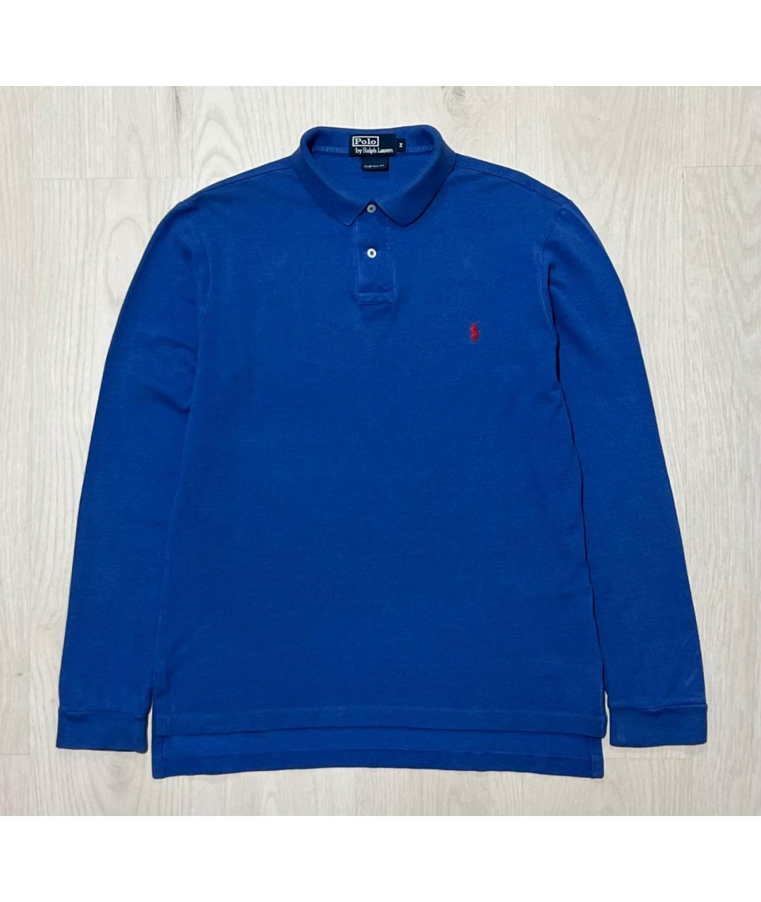 RALPH LAUREN Синее хлопковое поло с длинным рукавом, фото 8