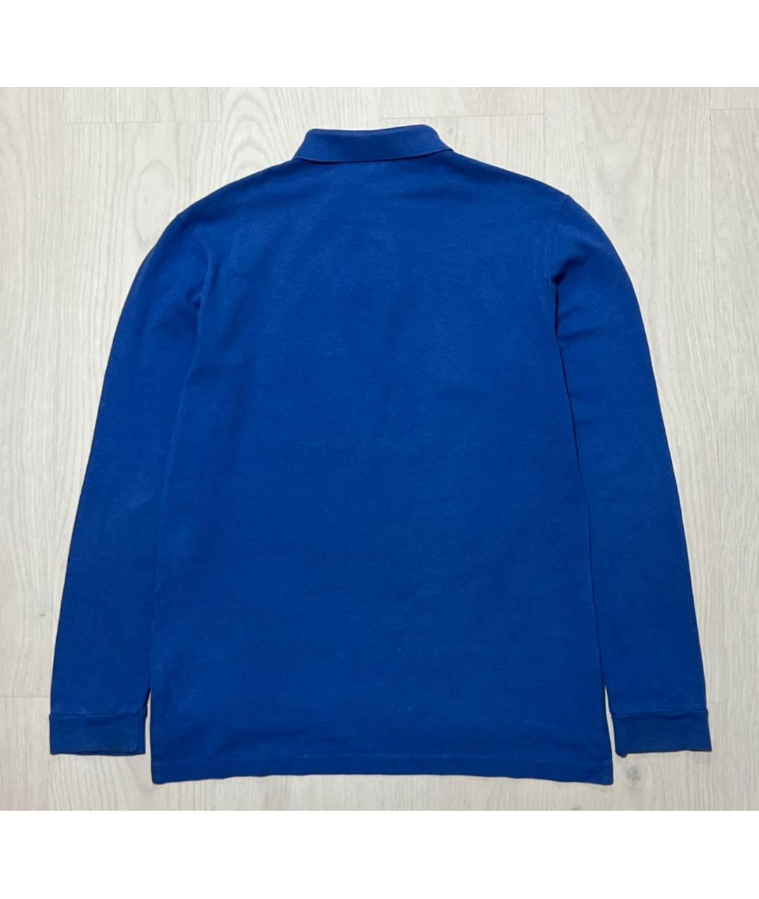RALPH LAUREN Синее хлопковое поло с длинным рукавом, фото 2
