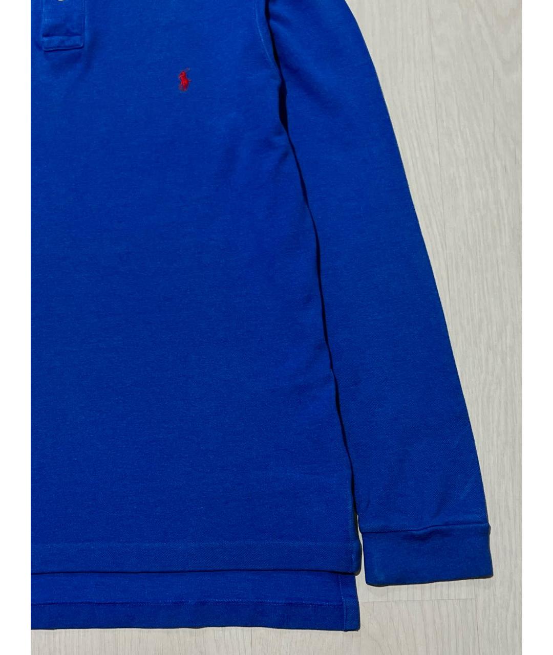 RALPH LAUREN Синее хлопковое поло с длинным рукавом, фото 6