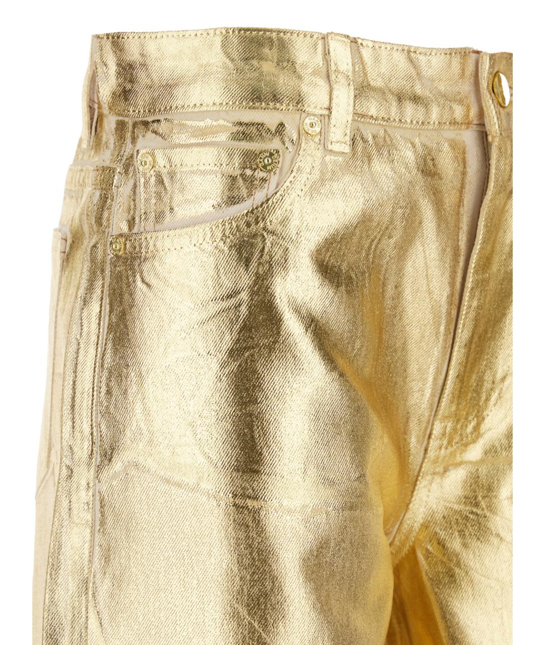 GANNI Золотые хлопковые прямые джинсы, фото 3