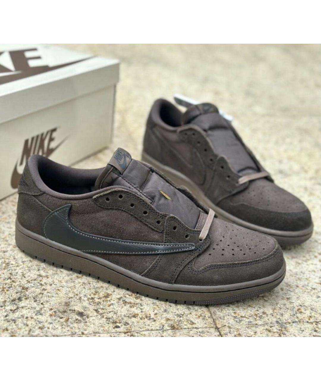 JORDAN Коричневые замшевые низкие кроссовки / кеды, фото 2