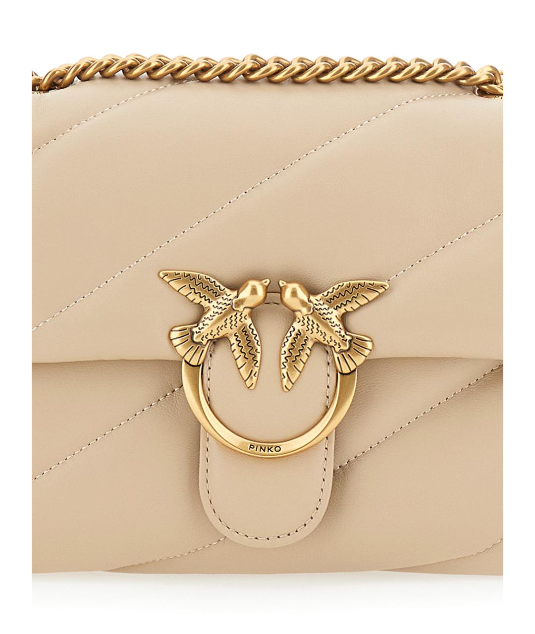 PINKO Бежевая кожаная сумка через плечо, фото 3