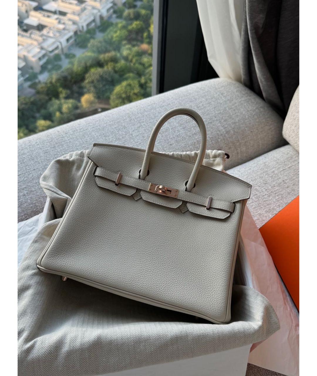 HERMES Бежевая кожаная сумка с короткими ручками, фото 3