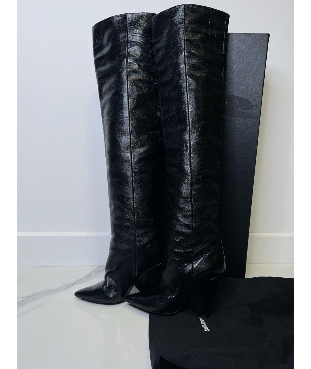 SAINT LAURENT Черные кожаные ботфорты, фото 2