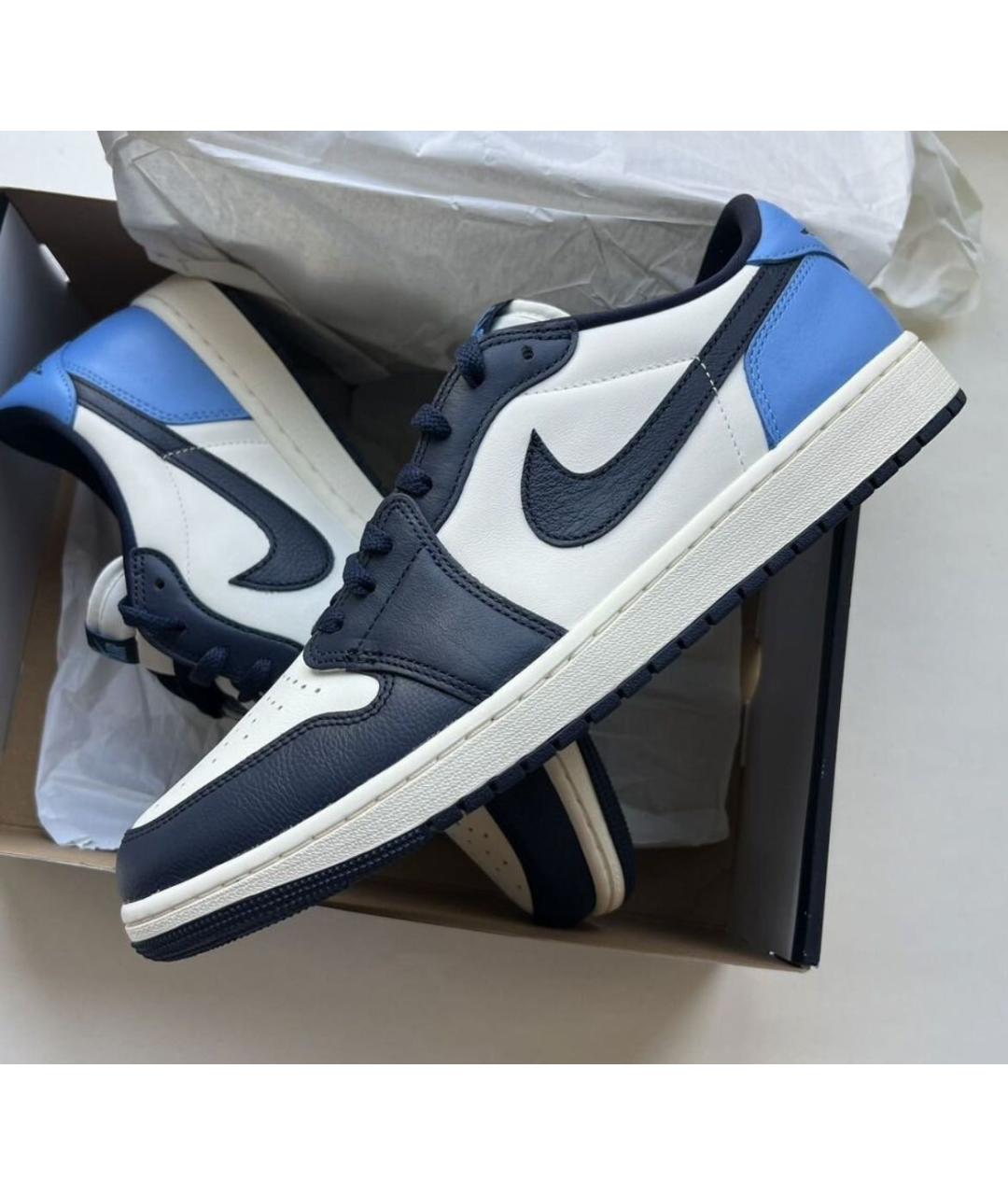 JORDAN Синие кожаные низкие кроссовки / кеды, фото 8