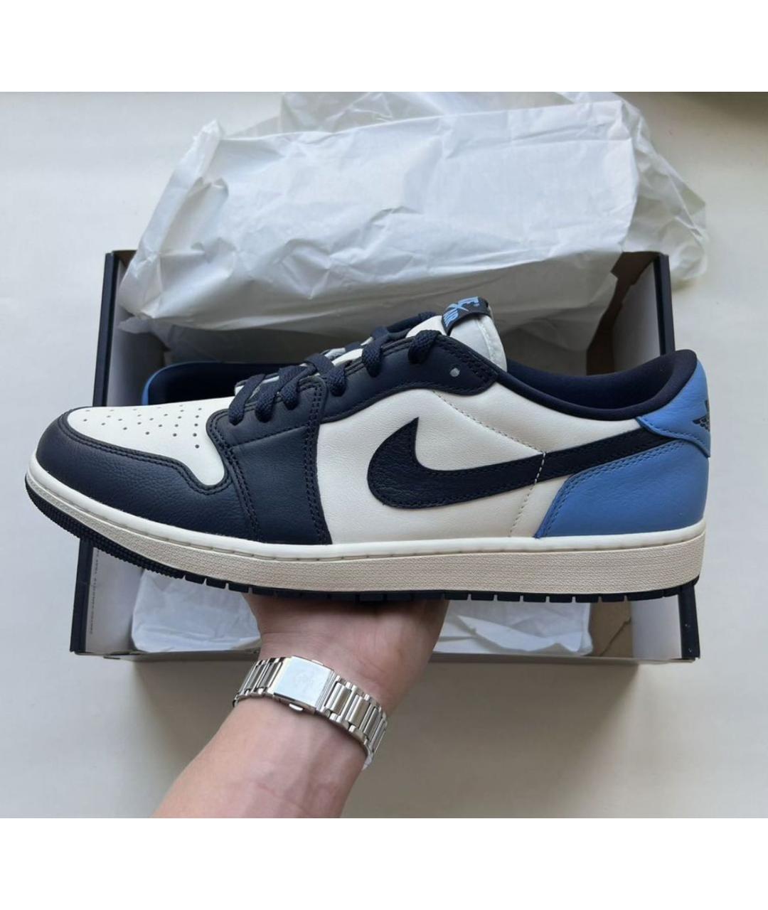 JORDAN Синие кожаные низкие кроссовки / кеды, фото 4