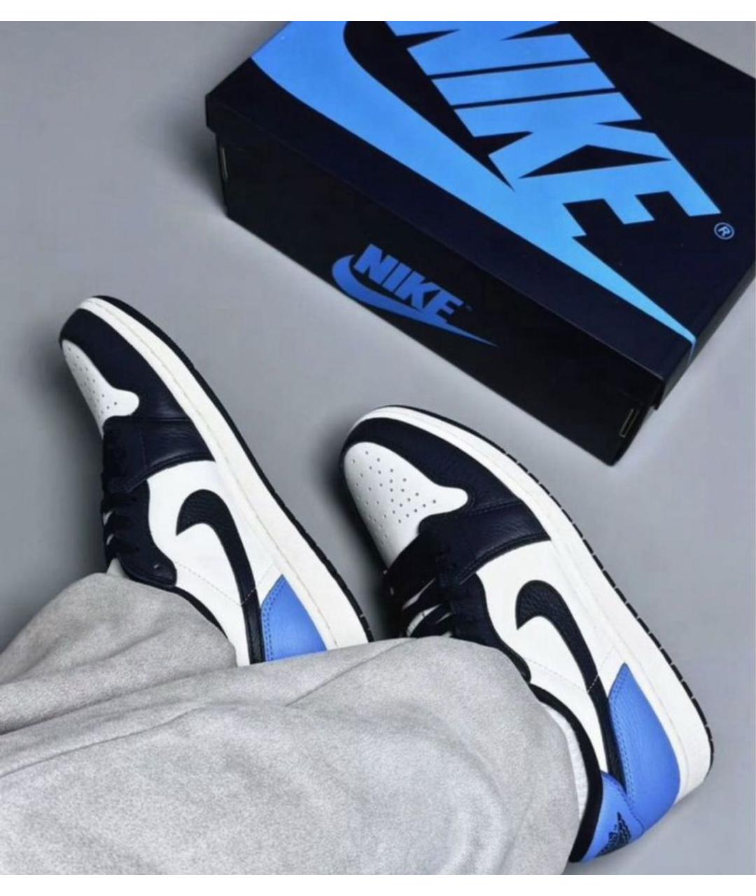 JORDAN Синие кожаные низкие кроссовки / кеды, фото 3