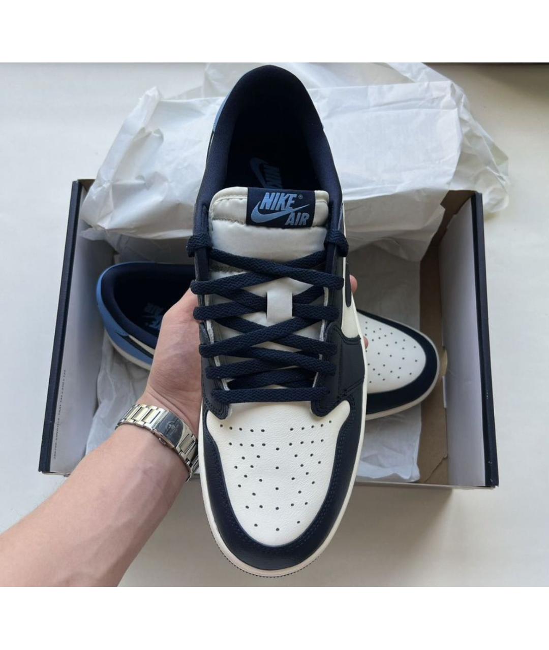 JORDAN Синие кожаные низкие кроссовки / кеды, фото 6