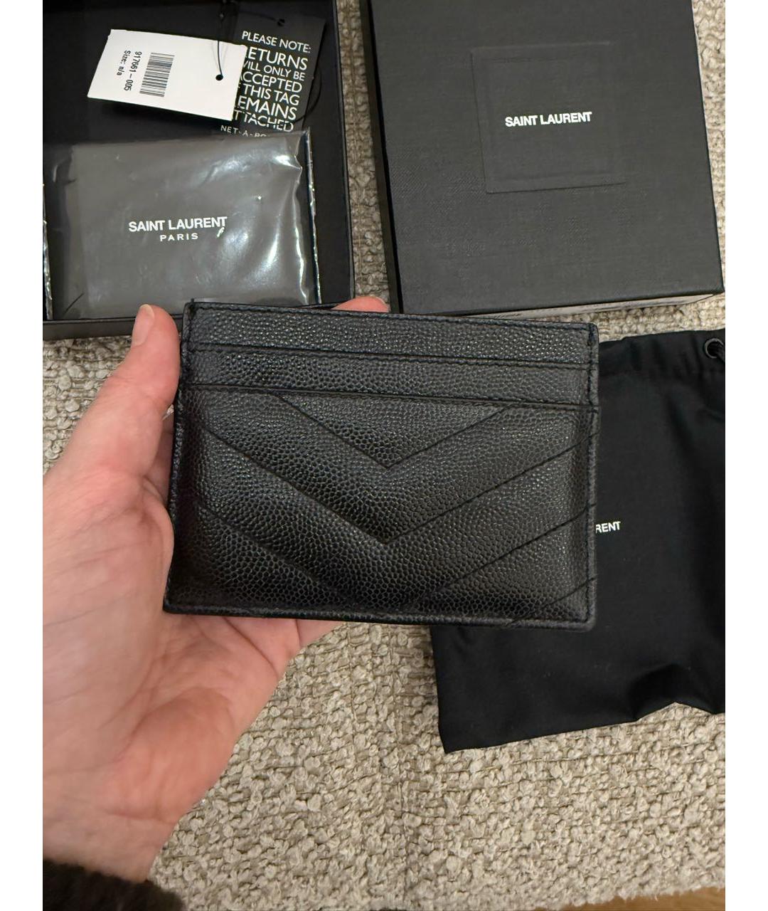 SAINT LAURENT Черный кожаный кардхолдер, фото 2