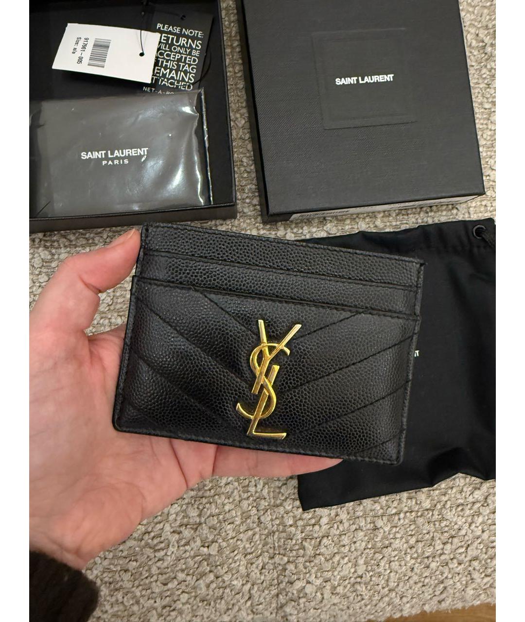 SAINT LAURENT Черный кожаный кардхолдер, фото 5