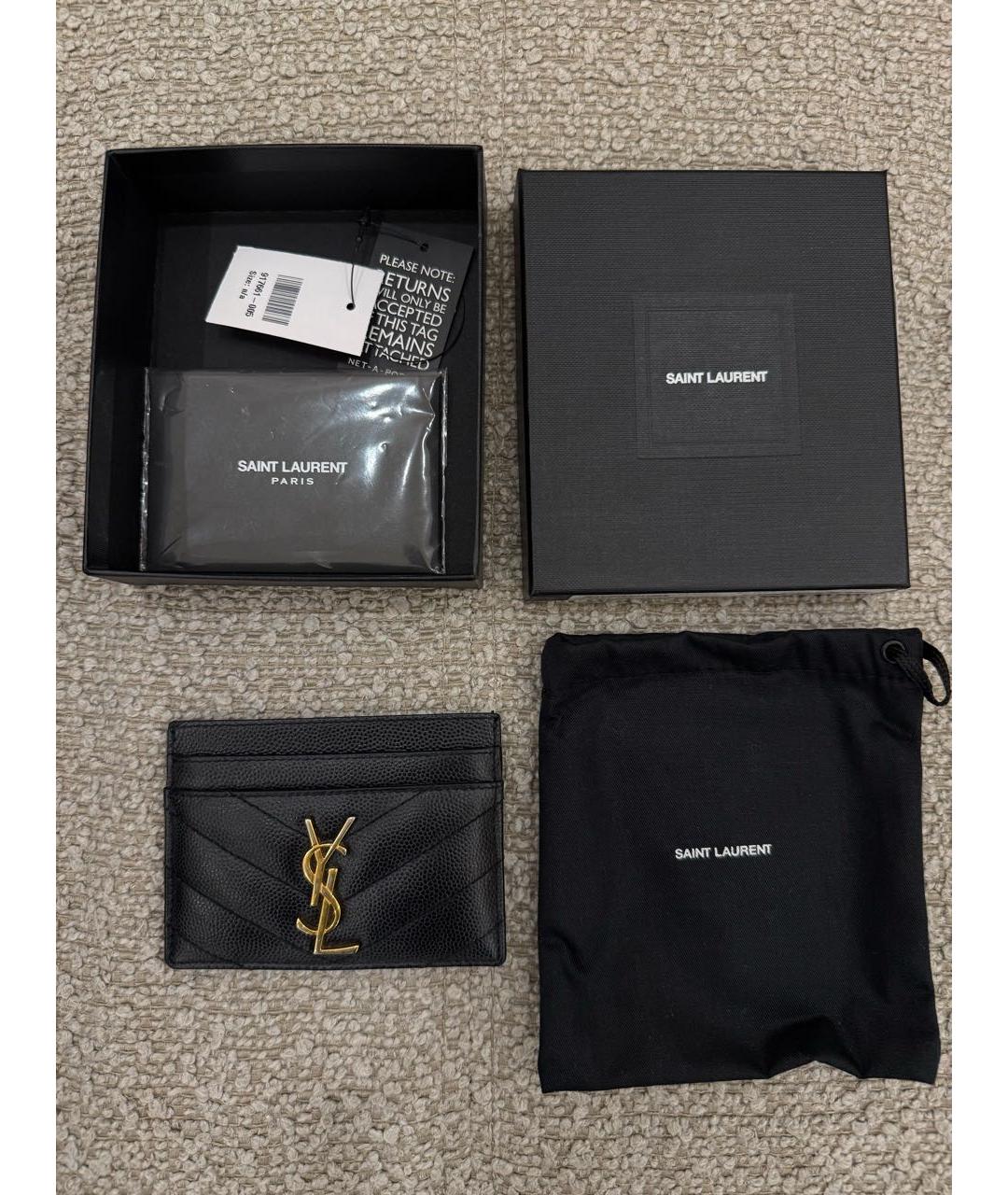 SAINT LAURENT Черный кожаный кардхолдер, фото 3