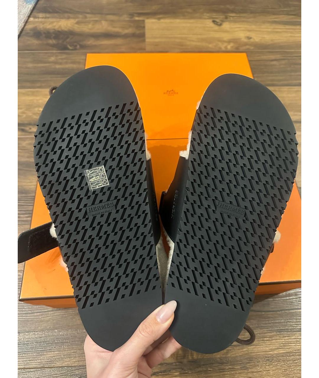 HERMES Черные кожаные шлепанцы, фото 3