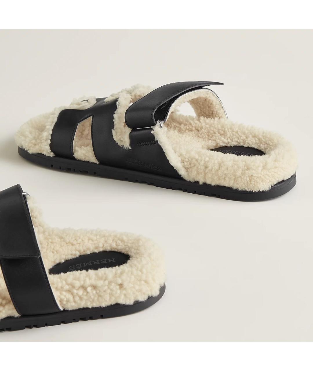 HERMES Черные кожаные шлепанцы, фото 8