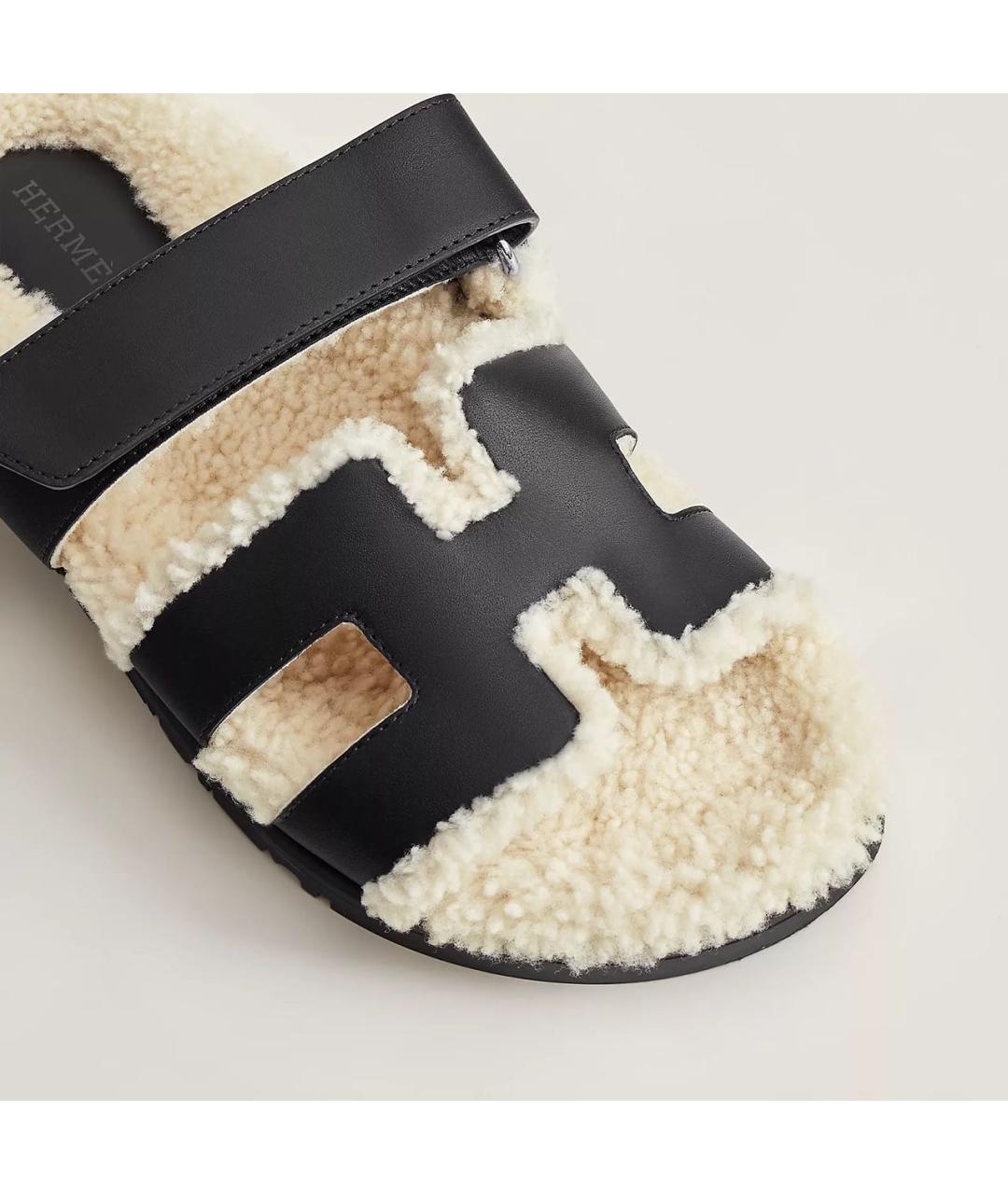 HERMES Черные кожаные шлепанцы, фото 6
