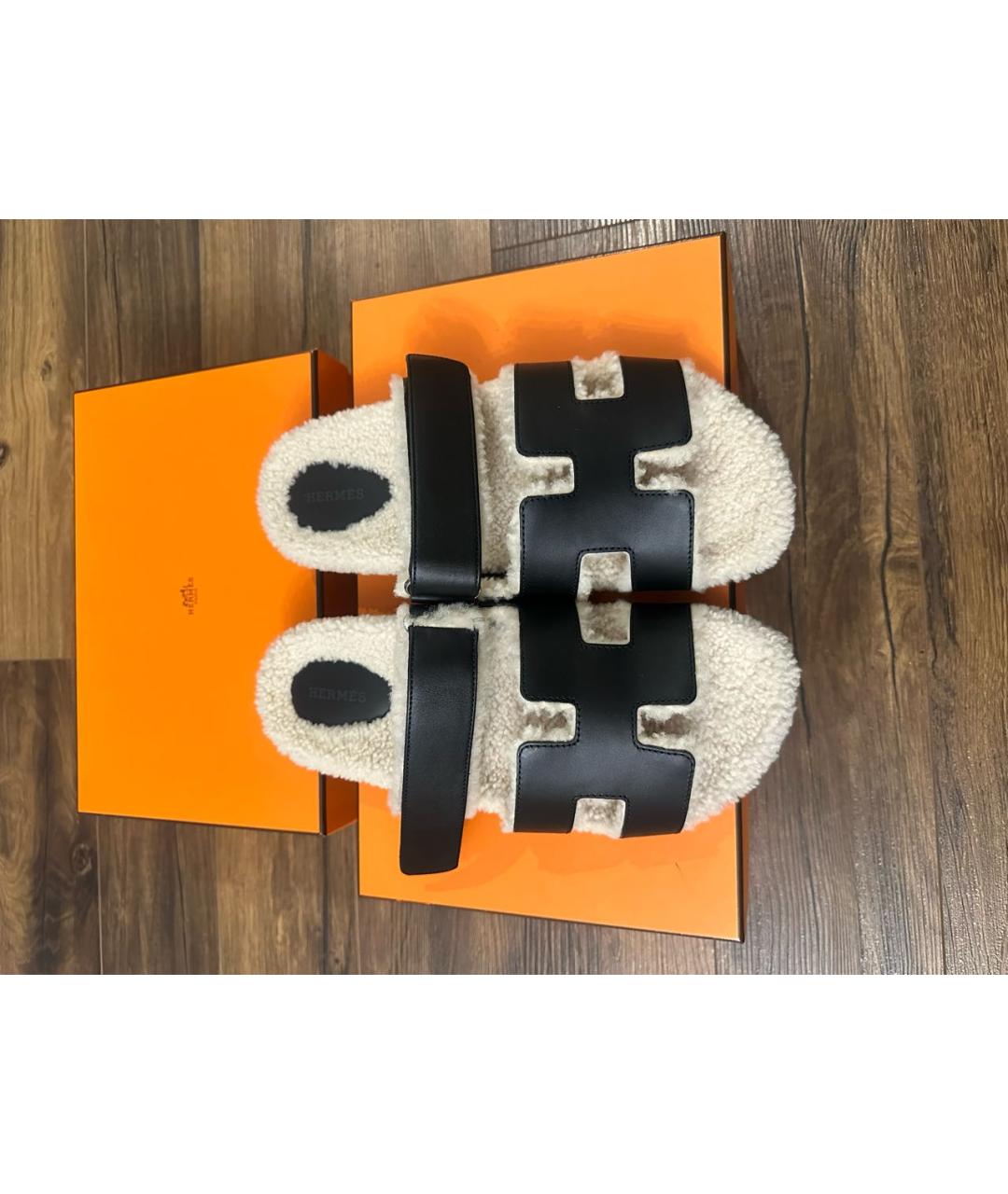 HERMES Черные кожаные шлепанцы, фото 2