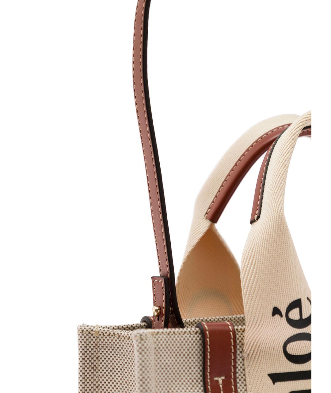 CHLOE Бежевая льняная сумка тоут, фото 3