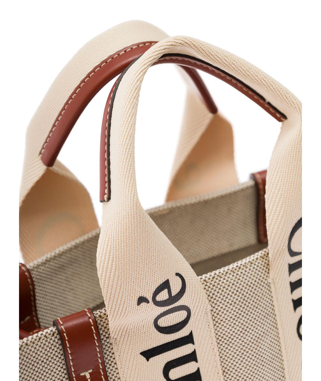 CHLOE Бежевая льняная сумка тоут, фото 4