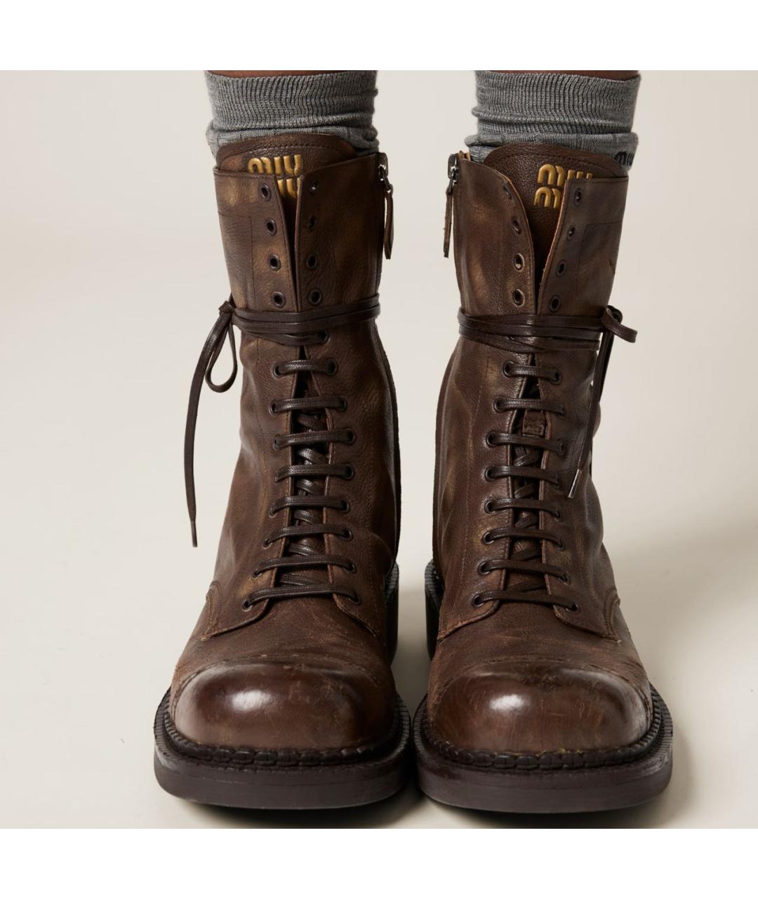 MIU MIU Коричневые кожаные ботинки, фото 5