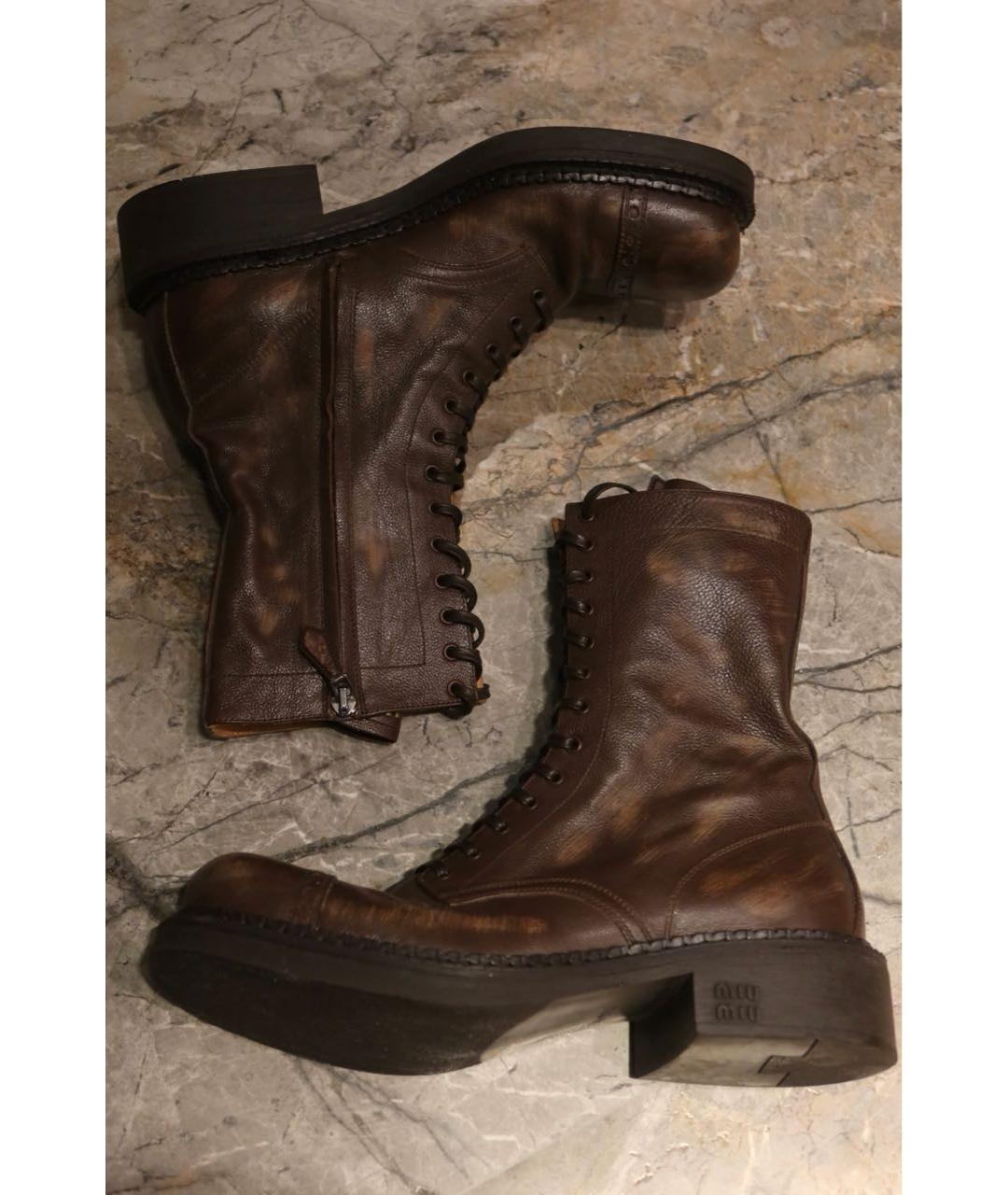 MIU MIU Коричневые кожаные ботинки, фото 6