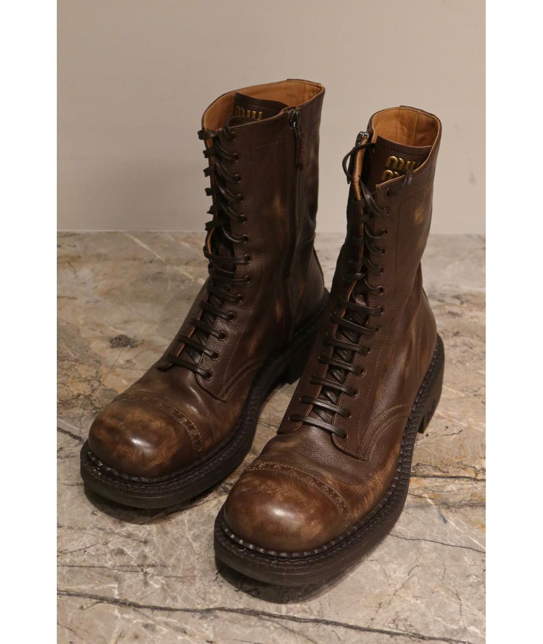 MIU MIU Коричневые кожаные ботинки, фото 3