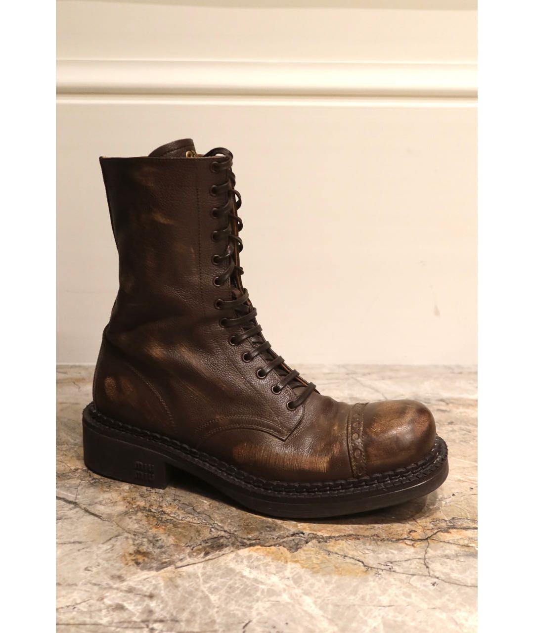 MIU MIU Коричневые кожаные ботинки, фото 9
