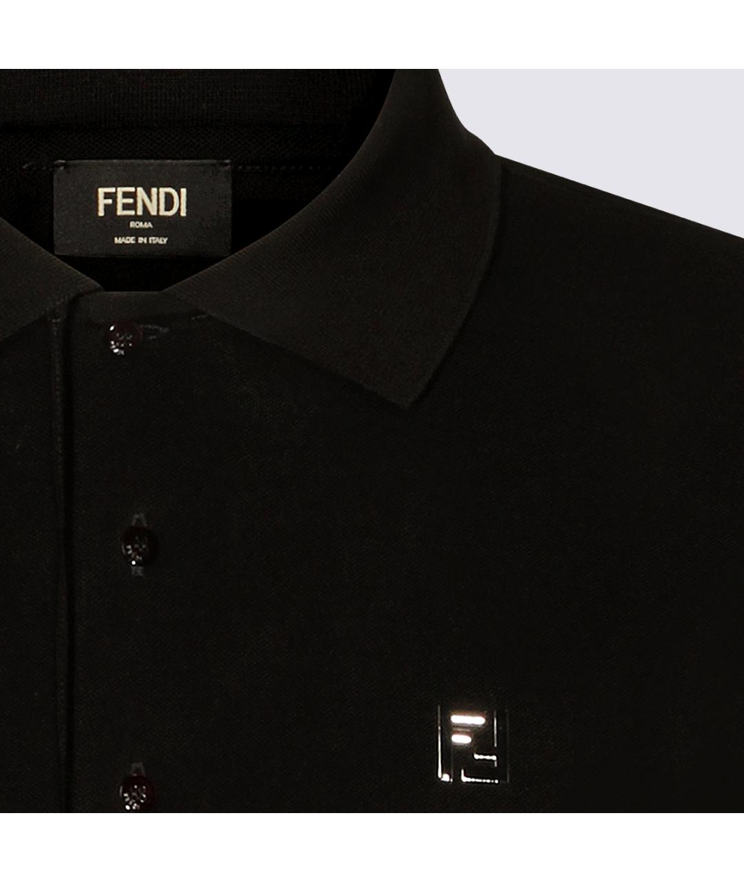FENDI Черное хлопковое поло с коротким рукавом, фото 3