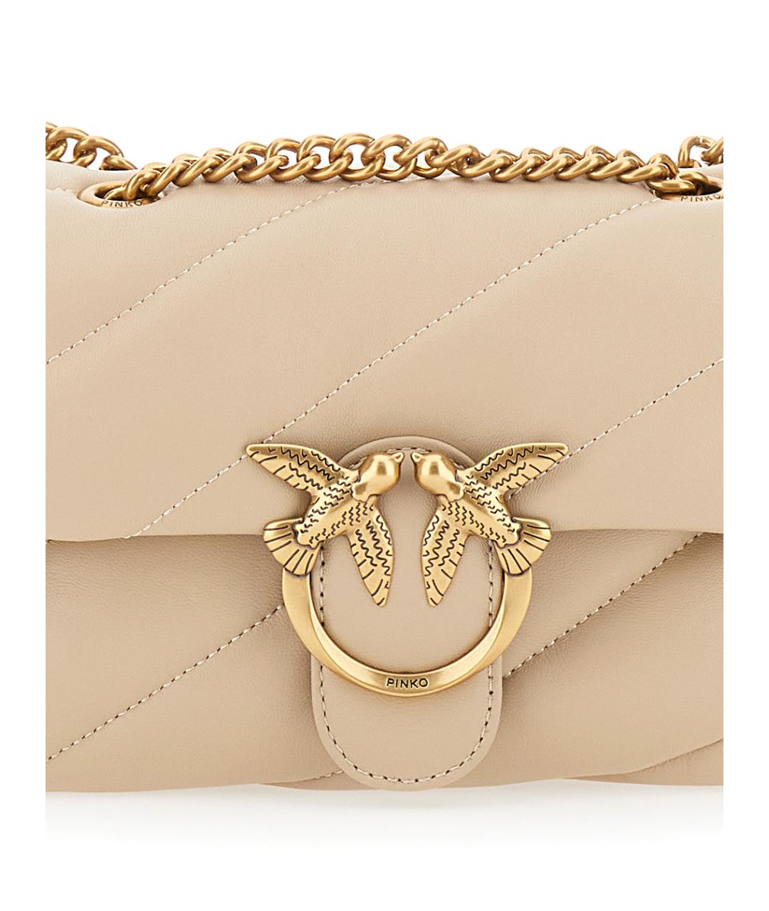 PINKO Бежевая кожаная сумка через плечо, фото 3