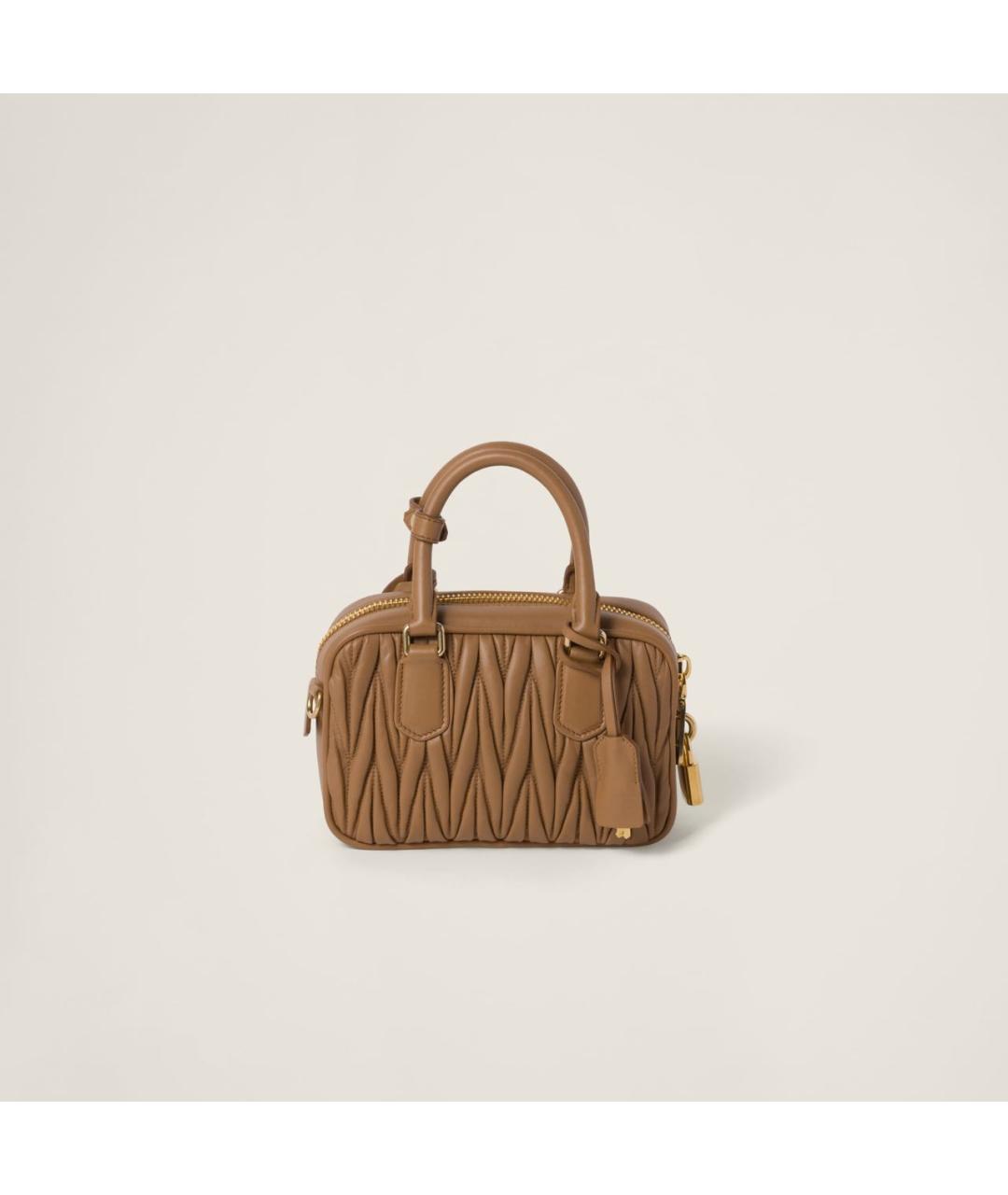 MIU MIU Бежевая кожаная сумка с короткими ручками, фото 3