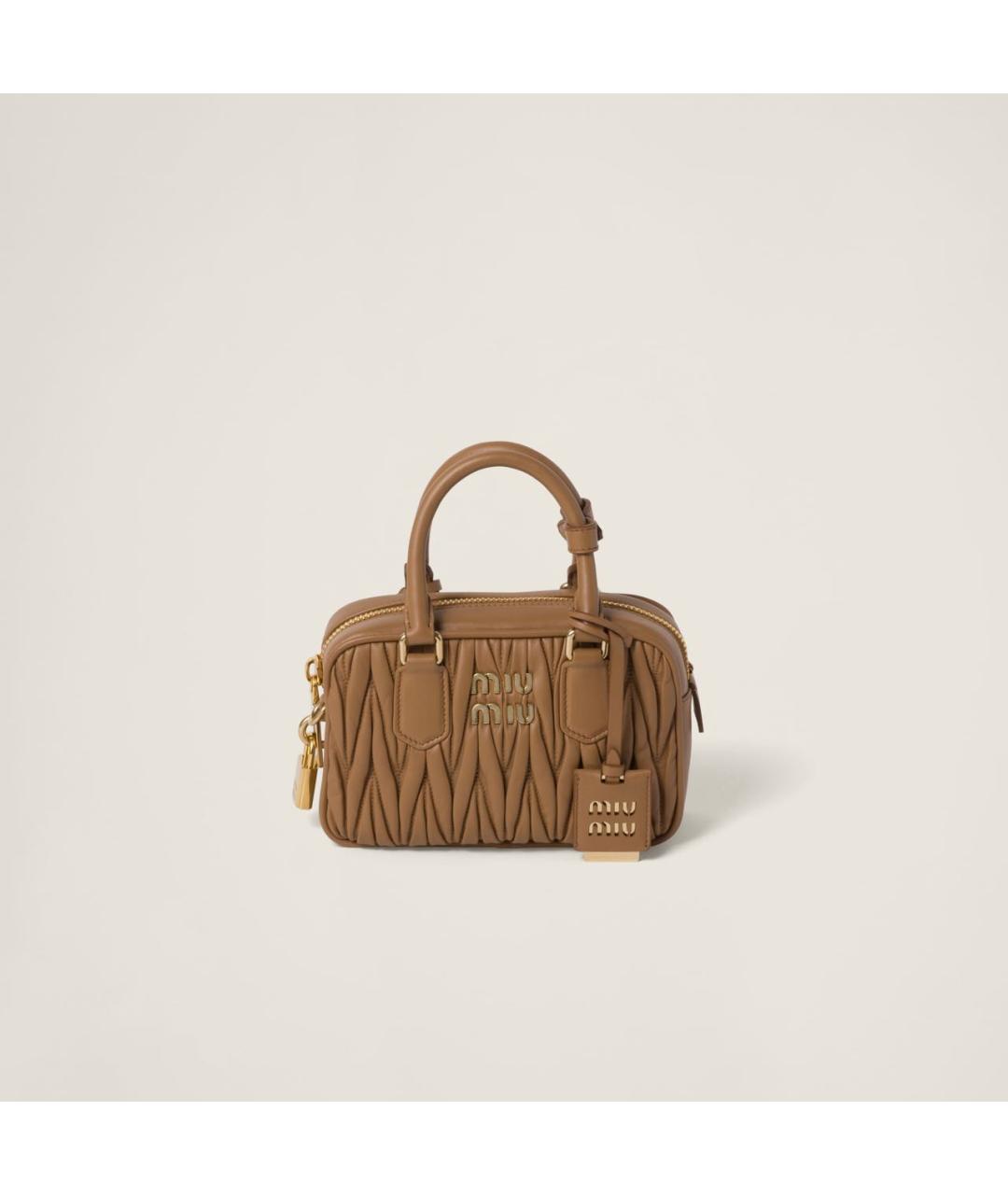 MIU MIU Бежевая кожаная сумка с короткими ручками, фото 5