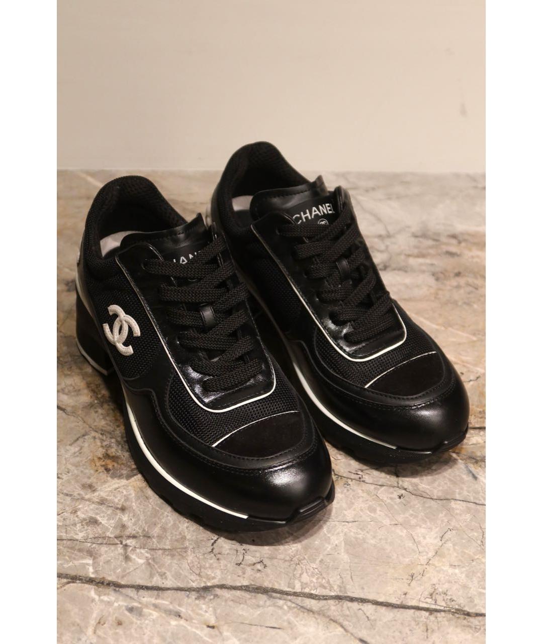 CHANEL Черные кожаные кроссовки, фото 3