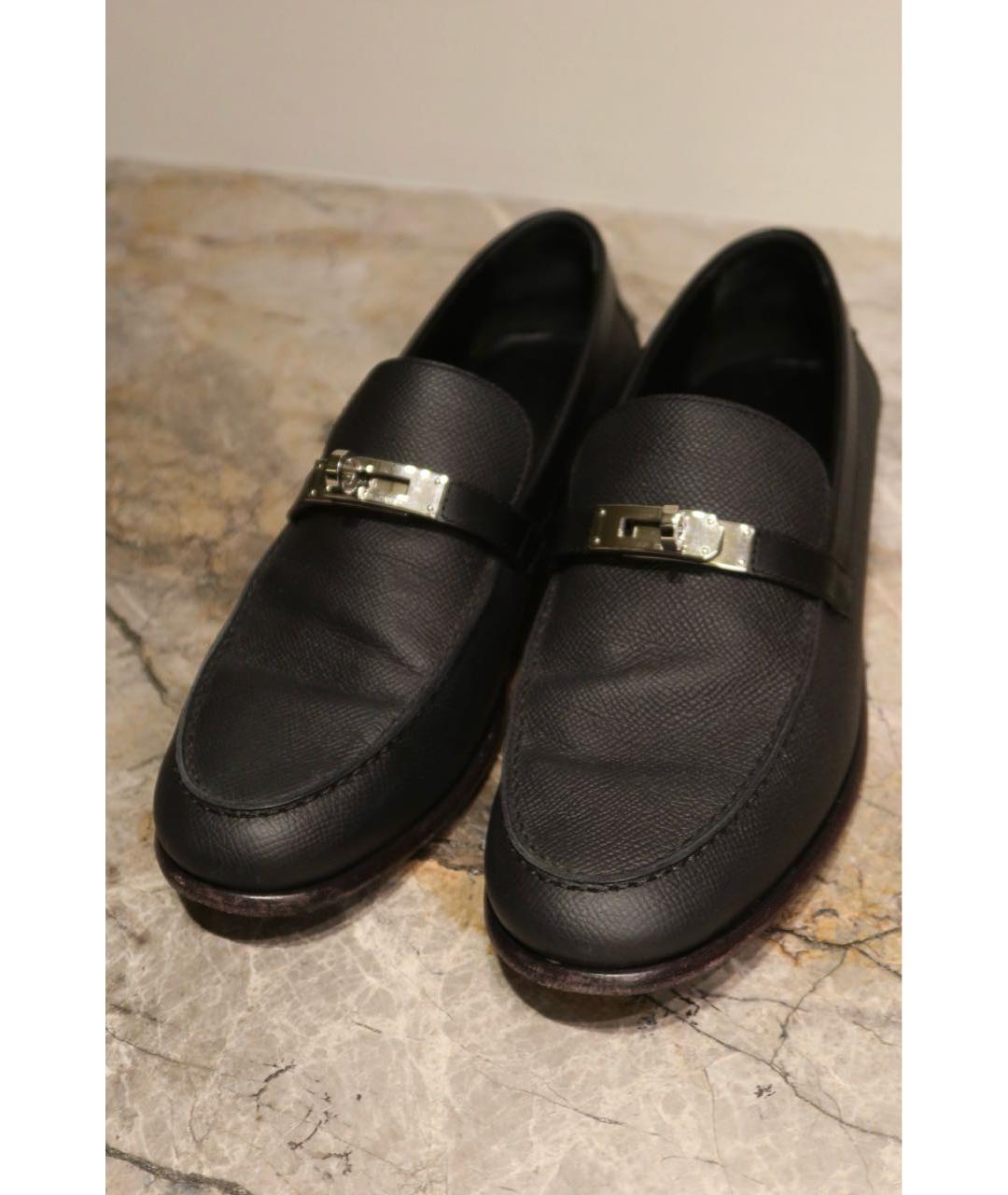 HERMES Черные кожаные лоферы, фото 2