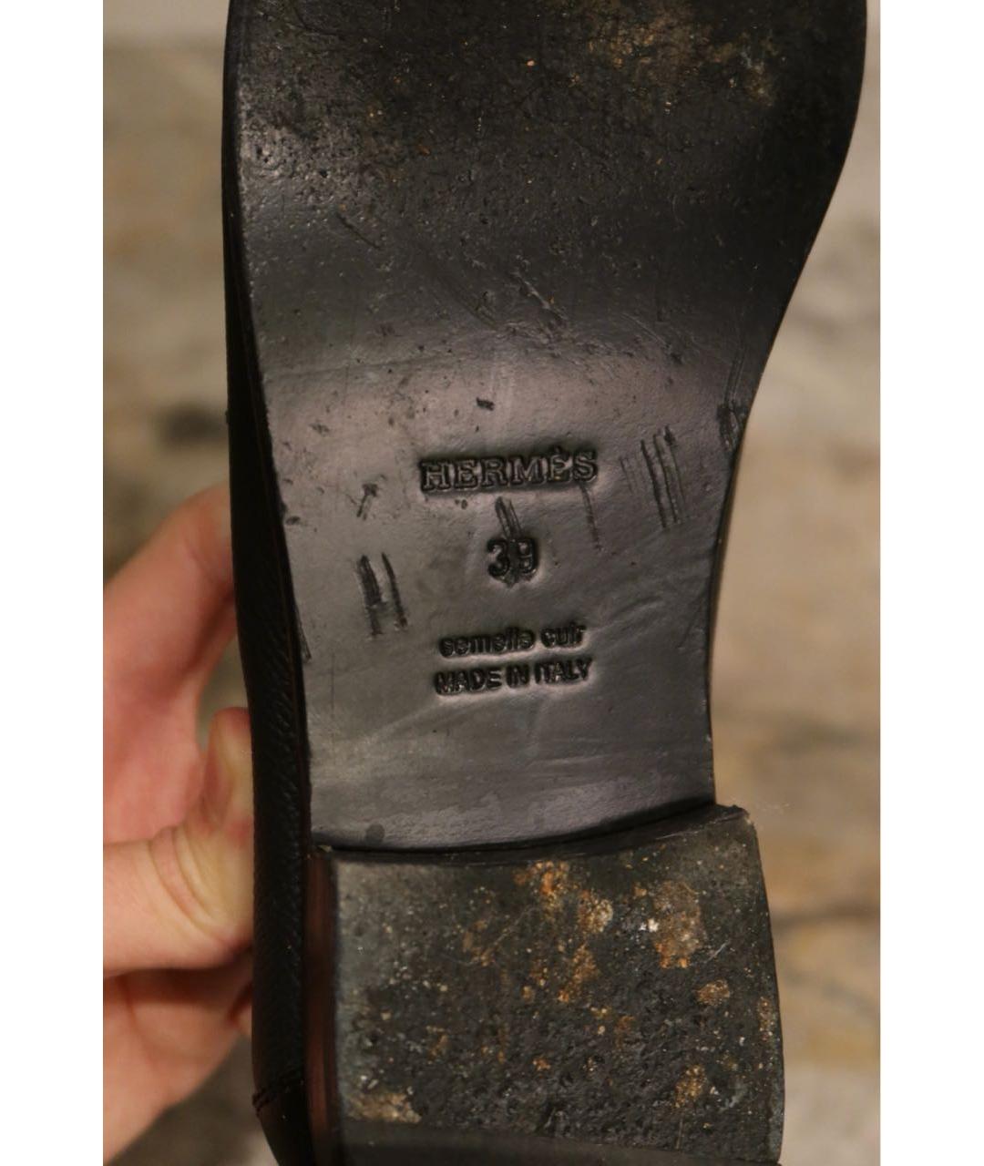 HERMES Черные кожаные лоферы, фото 8