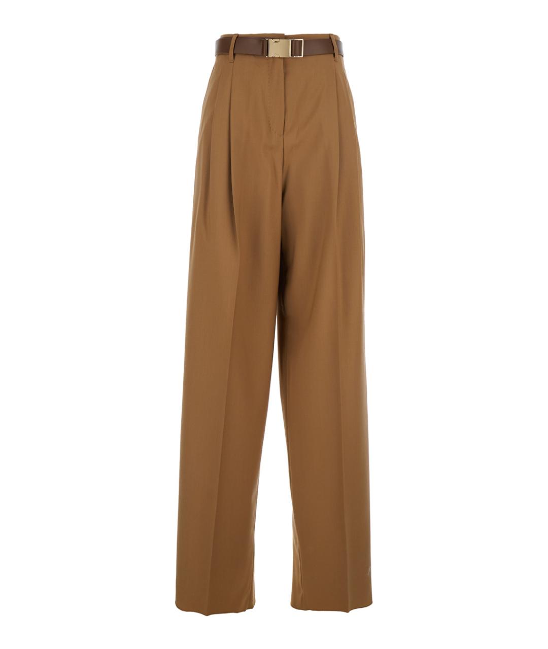 MAX MARA STUDIO Коричневые шерстяные прямые брюки, фото 1