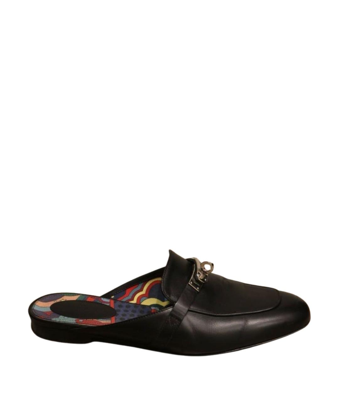 HERMES Черные кожаные мюли, фото 1