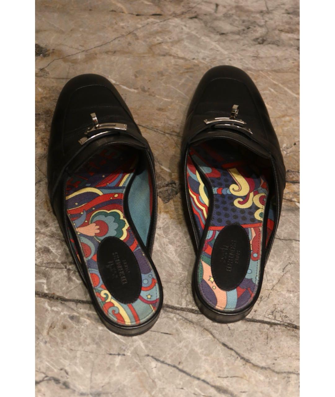 HERMES Черные кожаные мюли, фото 4