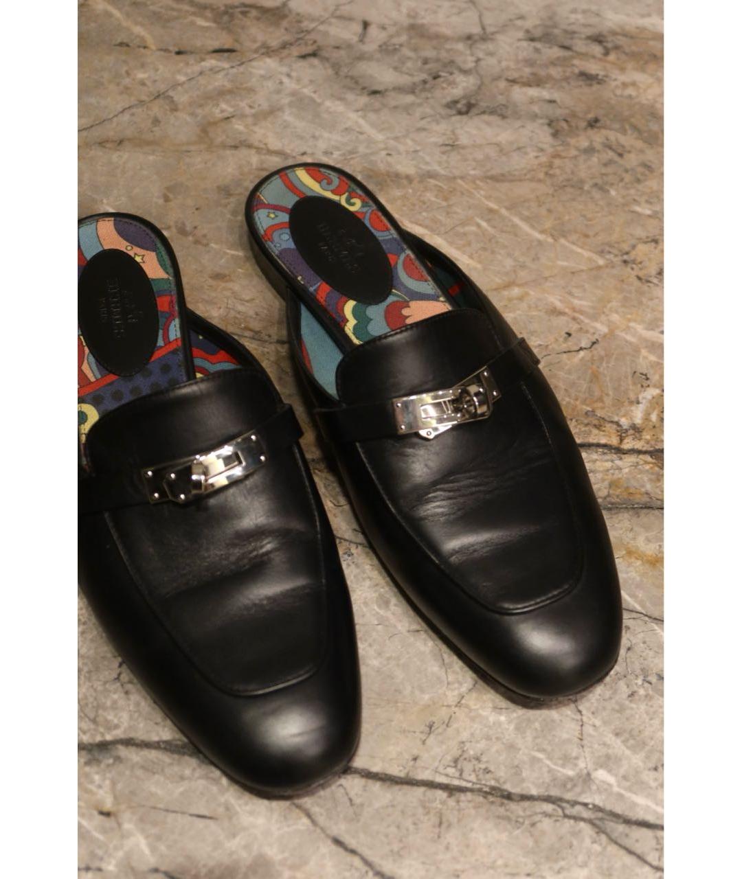 HERMES Черные кожаные мюли, фото 2