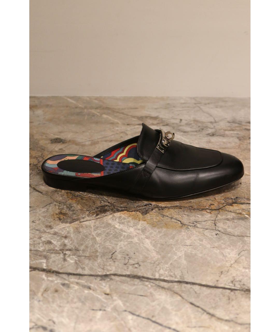 HERMES Черные кожаные мюли, фото 8