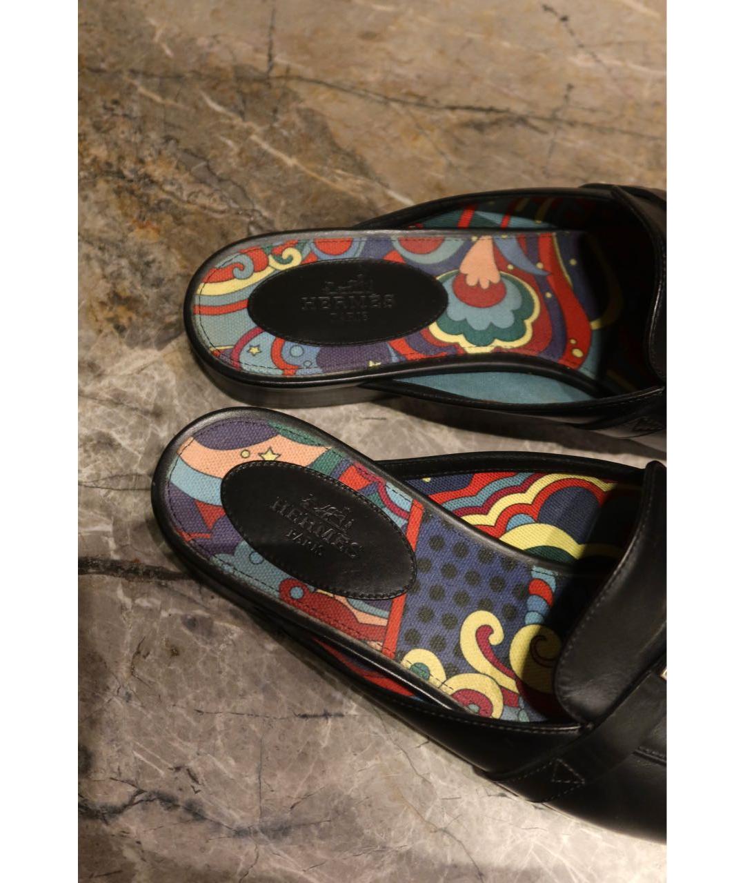 HERMES Черные кожаные мюли, фото 5