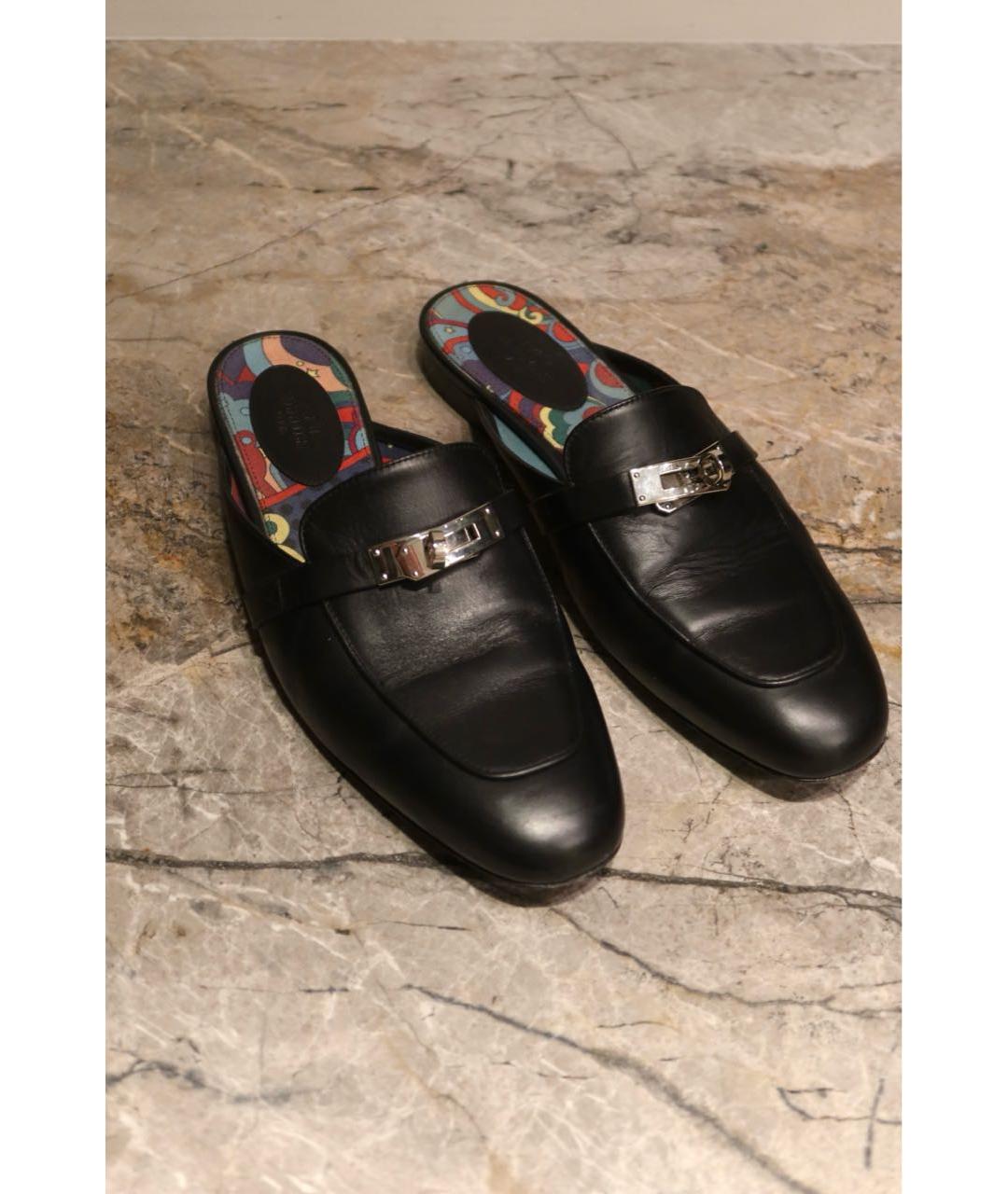 HERMES Черные кожаные мюли, фото 3