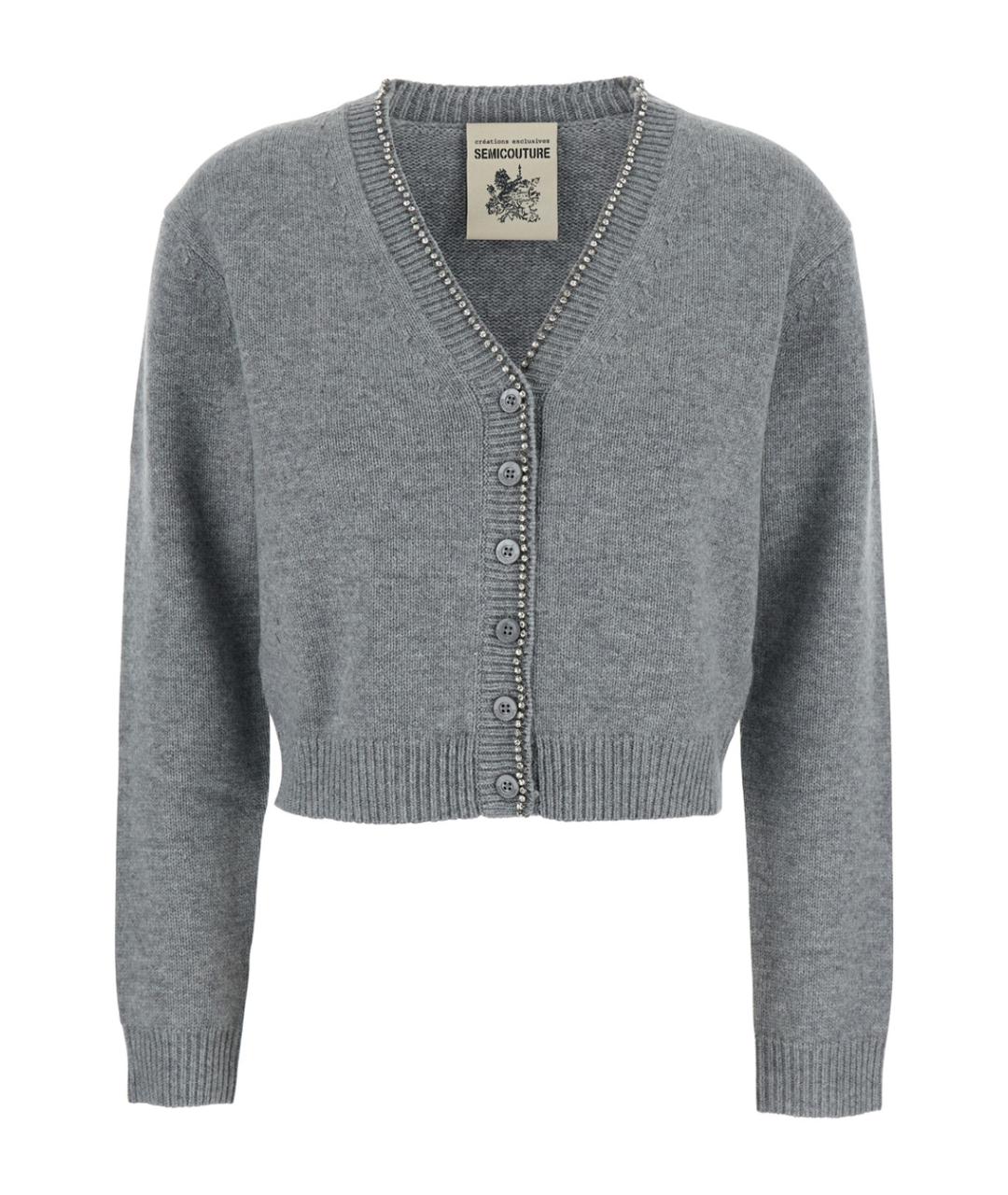SEMICOUTURE Серый шерстяной кардиган, фото 1