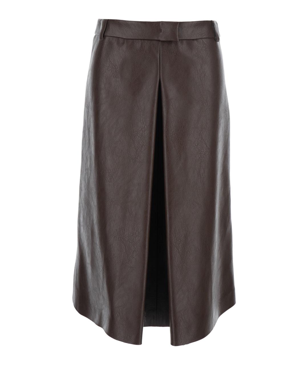 MSGM Коричневая вискозная юбка миди, фото 1