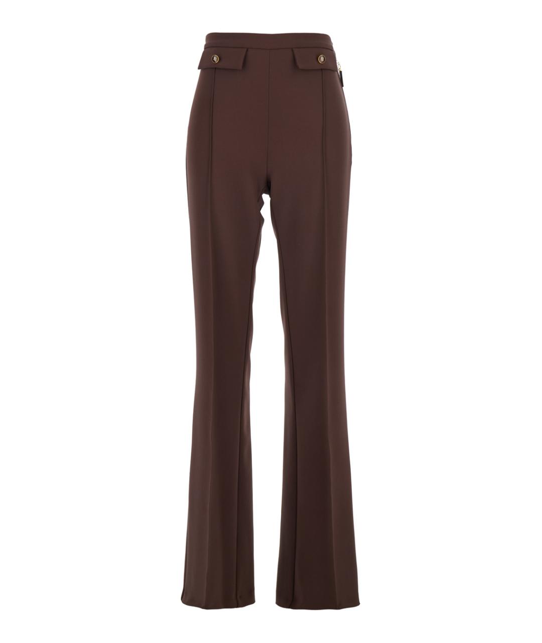 ELISABETTA FRANCHI Коричневые полиэстеровые прямые брюки, фото 1