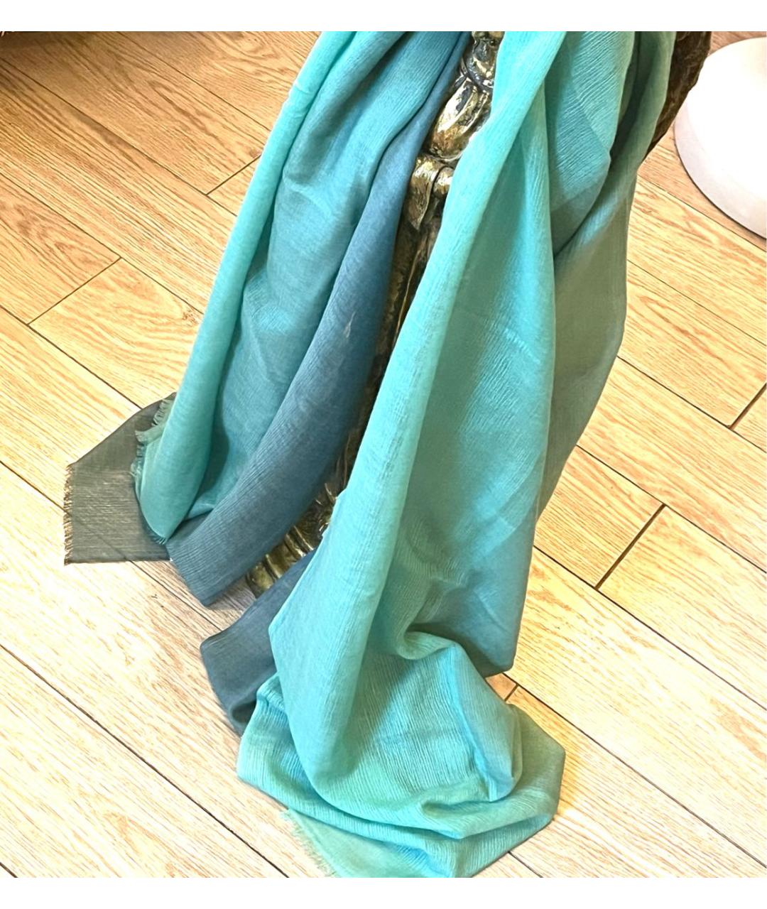 HERMES Бирюзовый шелковый платок, фото 6