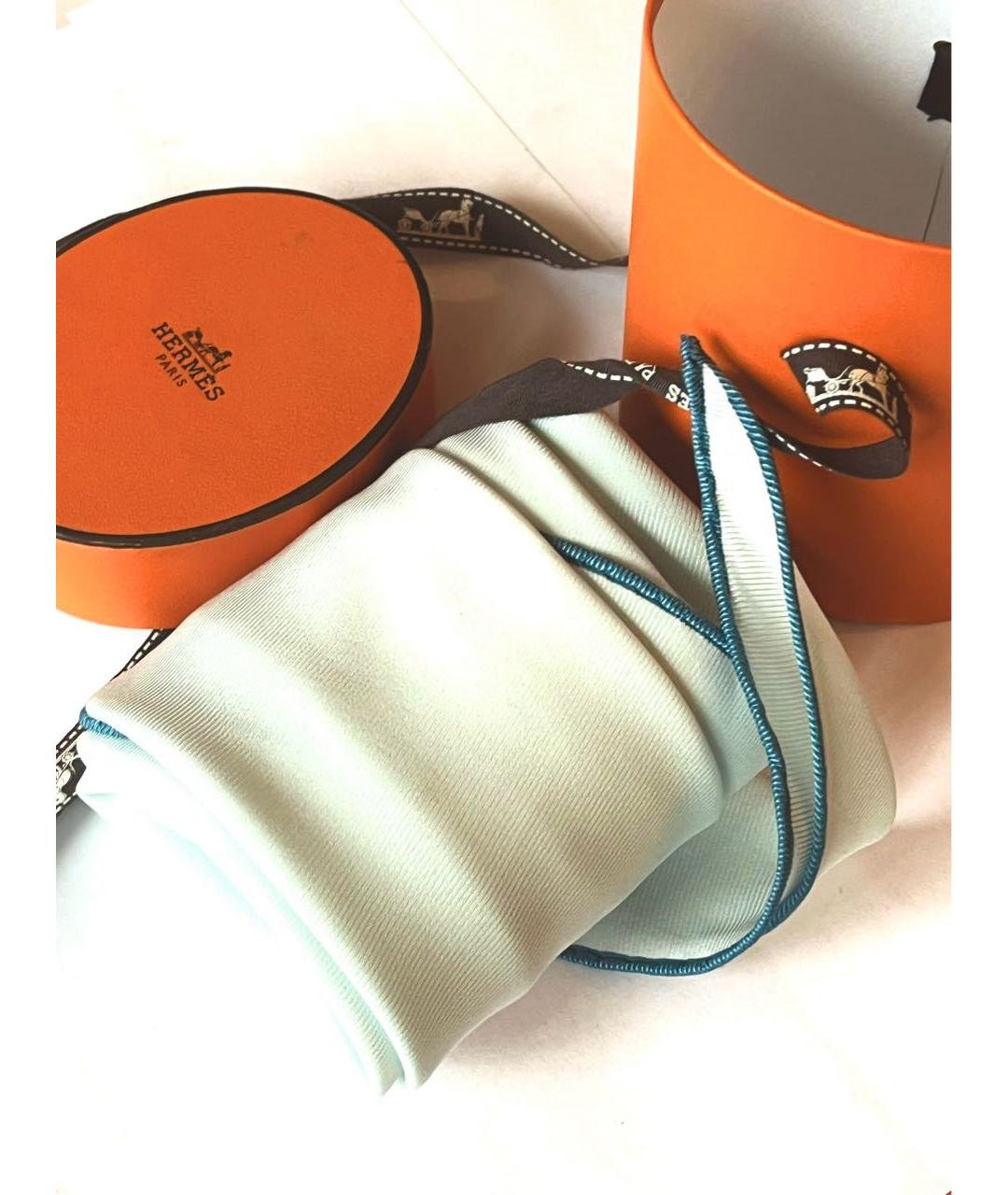 HERMES Белый шелковый платок, фото 6