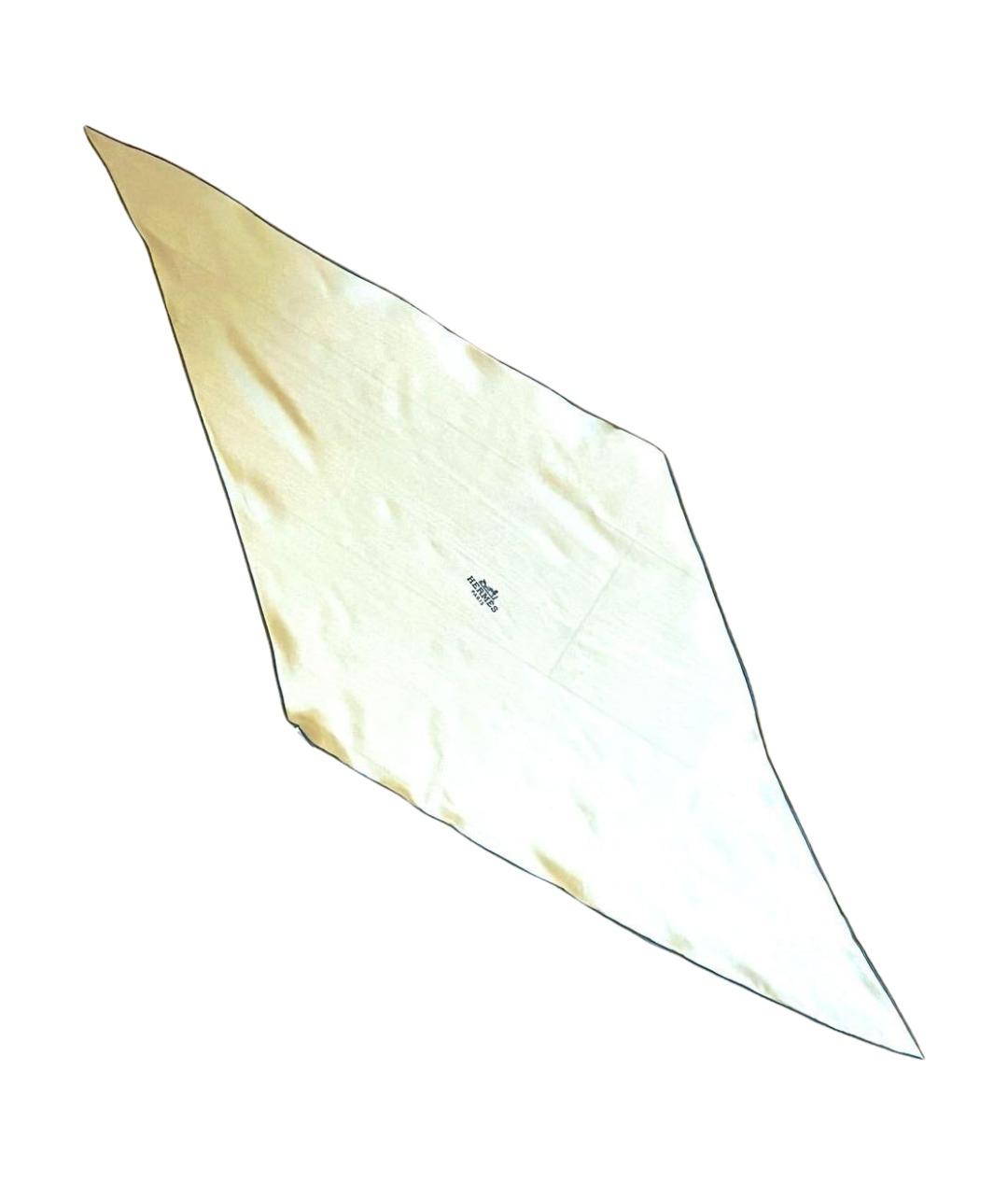 HERMES Белый шелковый платок, фото 1