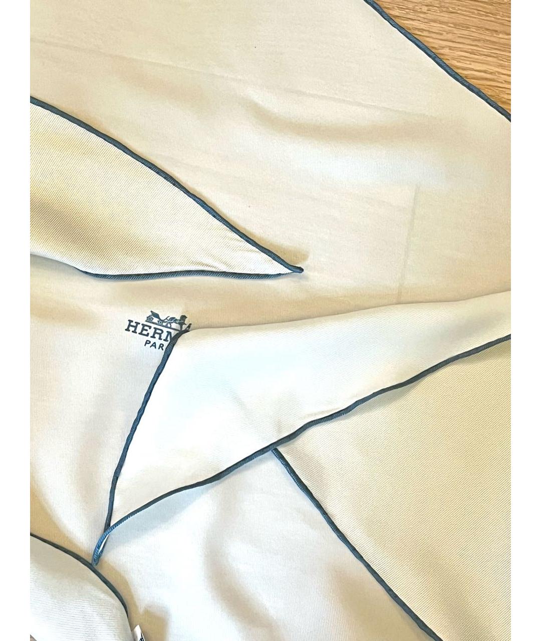 HERMES Белый шелковый платок, фото 4